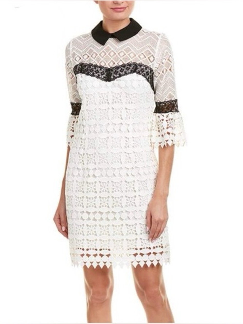 Nanette Lepore Lace Dress Size 12 Black & White Crochet Sheath Boho Chic